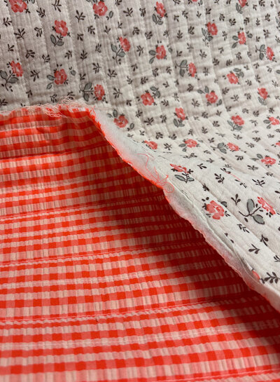 flowers and seersucker vichy - quilted double gauze - stepper