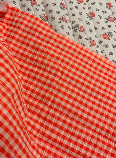 flowers and seersucker vichy - quilted double gauze - stepper