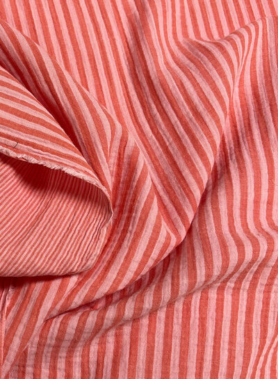 roze / lichtroze streepjes double face - double gauze/tetra