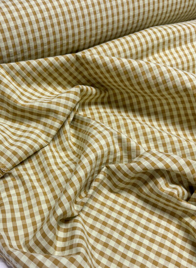 Vichy checks light green and cognac - seersucker