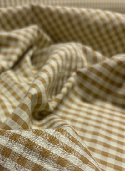 Vichy checks light green and cognac - seersucker