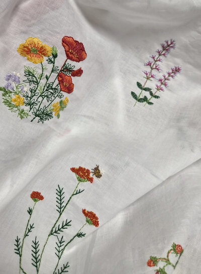 flower garden embroidery - cotton voile