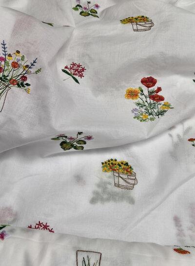 flower garden embroidery - cotton voile