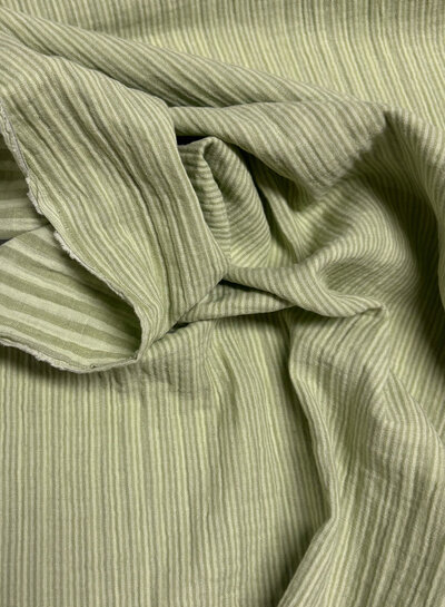 groen / lichtgroen pistache streepjes double face - double gauze/tetra