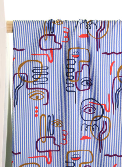 Atelier Jupe white and blue graphic texture viscose