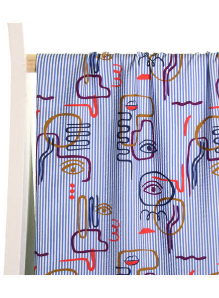 Atelier Jupe white and blue graphic texture viscose