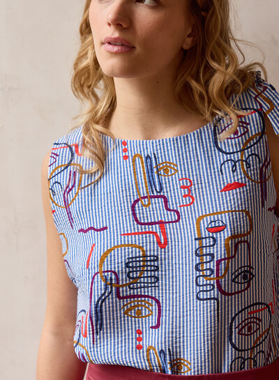 Atelier Jupe white and blue graphic texture viscose