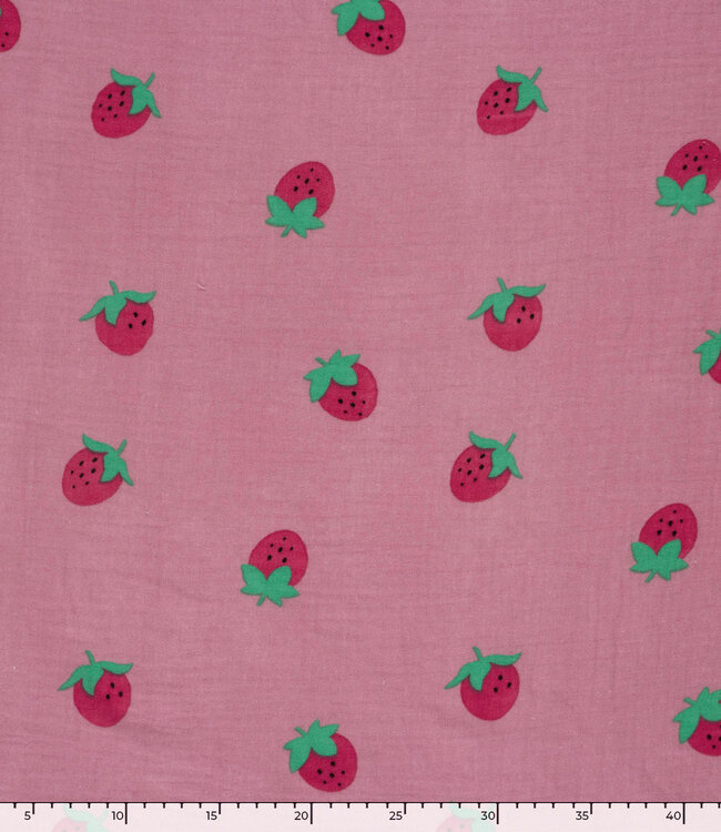 aardbeien op oudroze - tetra/ double gauze