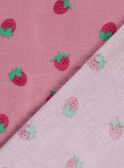 strawberries on dusty pink - tetra/ double gauze