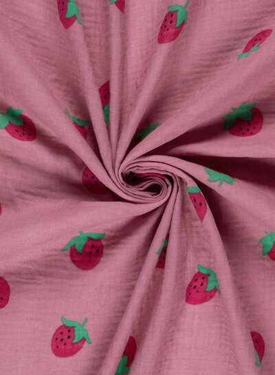 aardbeien op oudroze - tetra/ double gauze