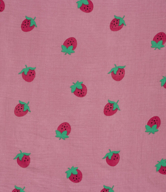 aardbeien op oudroze - tetra/ double gauze