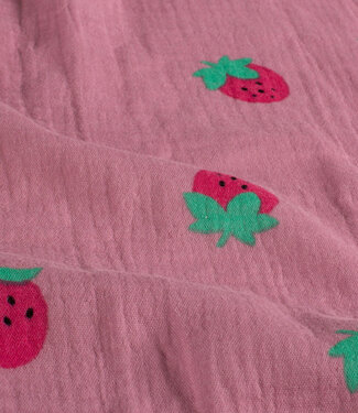 aardbeien op oudroze - tetra/ double gauze