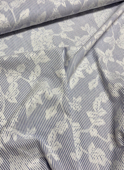 A la Ville blue and white striped with woven flower - cotton blend - Italian quality