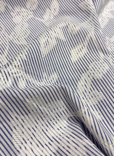 A la Ville blue and white striped with woven flower - cotton blend - Italian quality