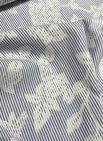 A la Ville blue and white striped with woven flower - cotton blend - Italian quality