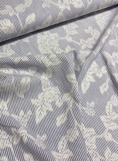 A la Ville blue and white striped with woven flower - cotton blend - Italian quality