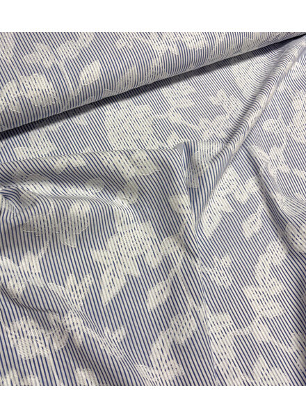 A la Ville blue and white striped with woven flower - cotton blend - Italian quality
