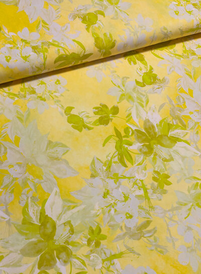 A la Ville yellow / lime print - stylish woven fabric - wrinkle-free - high quality (Italy)
