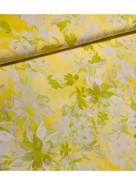 A la Ville yellow / lime print - stylish woven fabric - wrinkle-free - high quality (Italy)