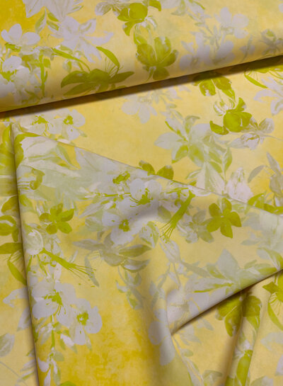 A la Ville yellow / lime print - stylish woven fabric - wrinkle-free - high quality (Italy)