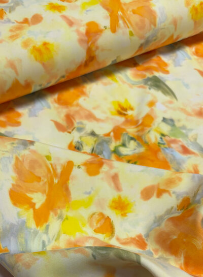 A la Ville orange/yellow print - stylish woven fabric - wrinkle-free - high quality (Italy)