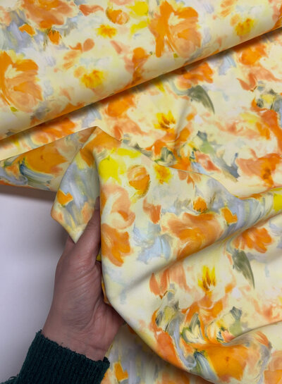 A la Ville orange/yellow print - stylish woven fabric - wrinkle-free - high quality (Italy)