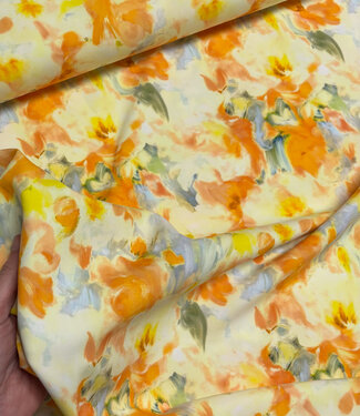 A la Ville orange/yellow print - stylish woven fabric - wrinkle-free - high quality (Italy)