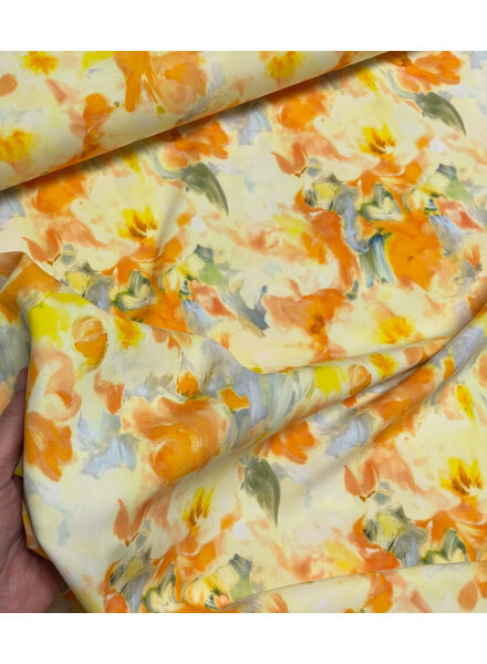 A la Ville orange/yellow print - stylish woven fabric - wrinkle-free - high quality (Italy)