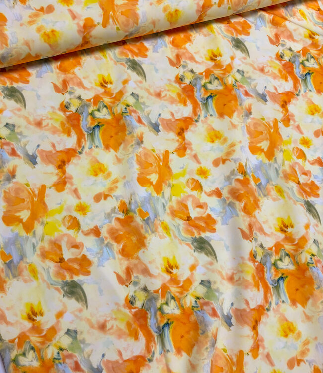 A la Ville oranje/ gele print - stijlvolle geweven stof- kreukvrij - hoogstaande kwaliteit (Italie)