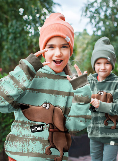 THORSTEN BERGER dachshund grijsblauw - french terry paneel 80 cm