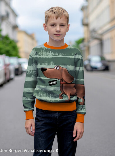 THORSTEN BERGER grijsblauw - bijhorende french terry  - Dachshund paneel