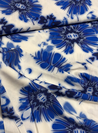 A la Ville kobalt waterkleurige bloemen - viscose - Italiaanse kwaliteit