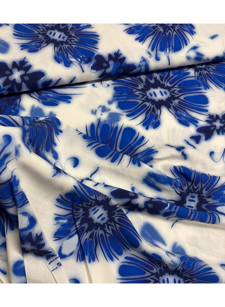 A la Ville kobalt waterkleurige bloemen - viscose - Italiaanse kwaliteit