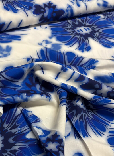 A la Ville kobalt waterkleurige bloemen - viscose - Italiaanse kwaliteit