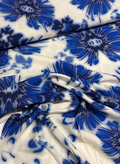 A la Ville kobalt waterkleurige bloemen - viscose - Italiaanse kwaliteit