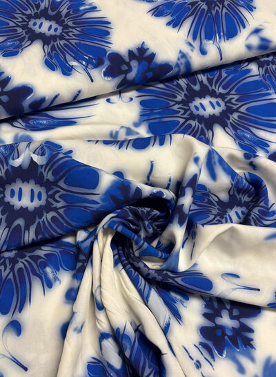 A la Ville kobalt waterkleurige bloemen - viscose - Italiaanse kwaliteit