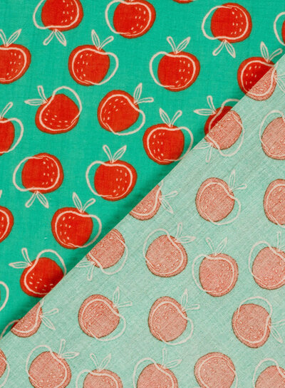 Madeline appelblauwzeegroen en appels - tetra / double gauze