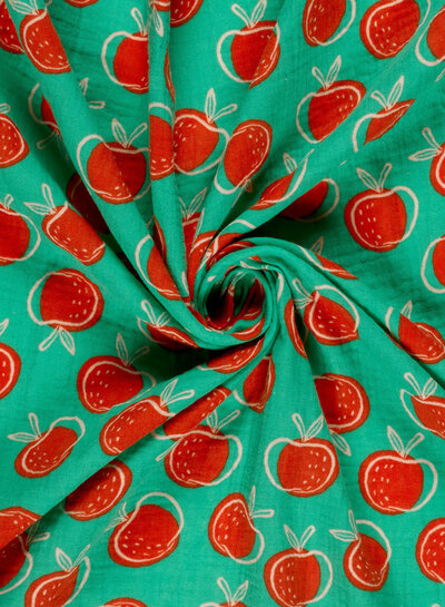 Madeline appelblauwzeegroen en appels - tetra / double gauze