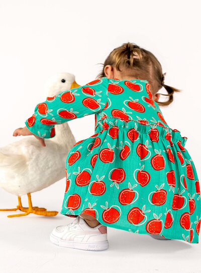 Madeline appelblauwzeegroen en appels - tetra / double gauze