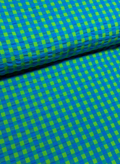 cobalt lime vichy checks - seersucker