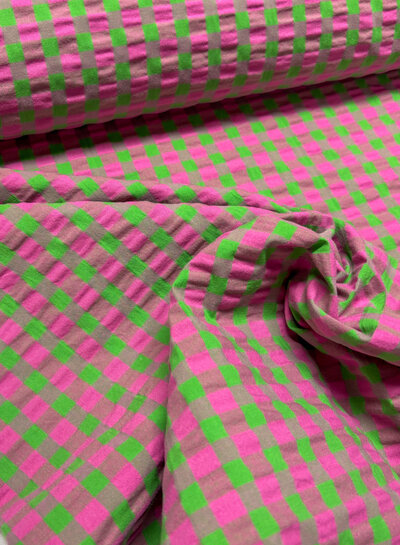 fuchsia lime vichy checks - seersucker