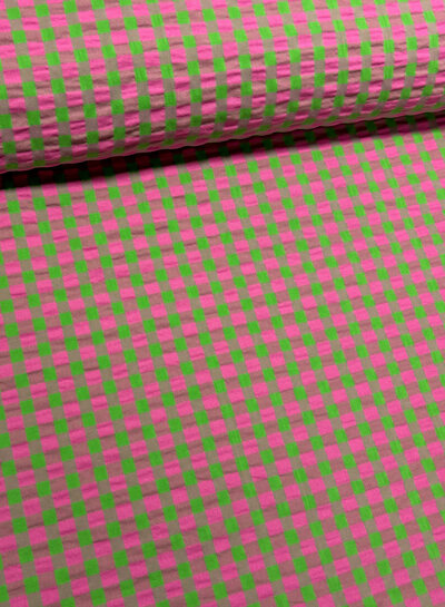 fuchsia lime vichy checks - seersucker