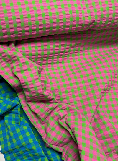 fuchsia lime vichy checks - seersucker
