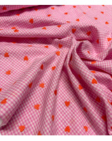 Pink Vichy checks with embroidered hearts - cotton