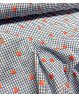 blauw vichy ruitjes met geborduurde hartjes - katoen