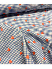 blauw vichy ruitjes met geborduurde hartjes - katoen