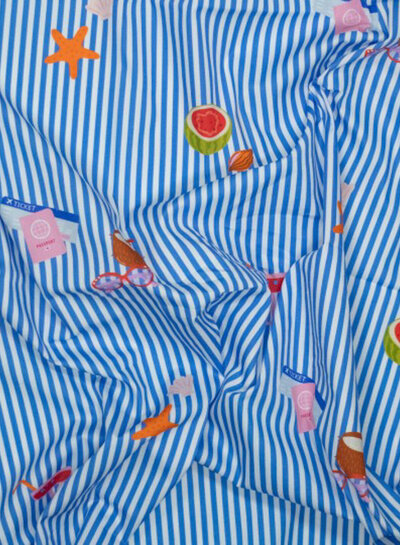 Fibremood blauw vacay mode - gestreepte katoen