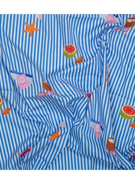 Fibremood blauw vacay mode - gestreepte katoen