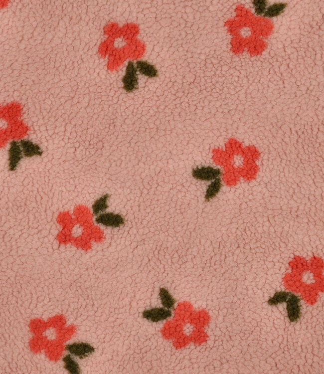 Poppy fabrics roze bloemen  - stevige teddy