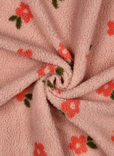 Poppy fabrics roze bloemen  - stevige teddy
